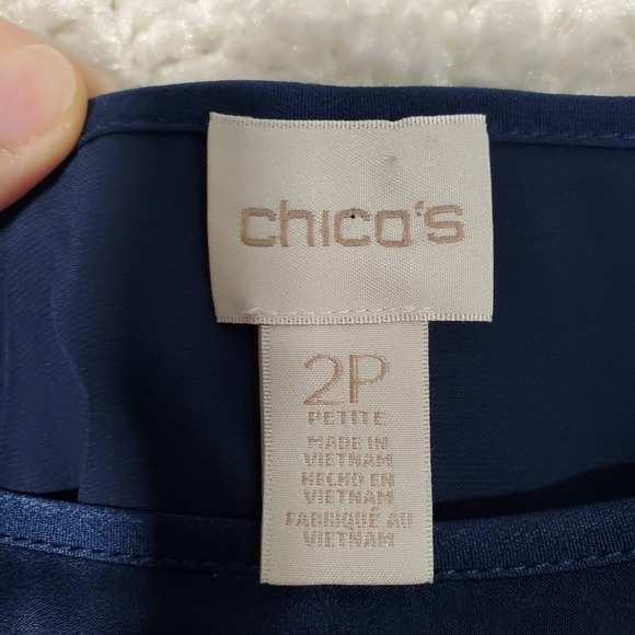 Chicos Women Grommet Sleeve Top Size 2 Petite US 12 Blue Office Event Blouse - Picture 5 of 13